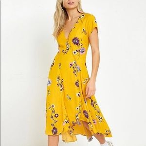 Free People Yellow Floral Midi Dress - Small